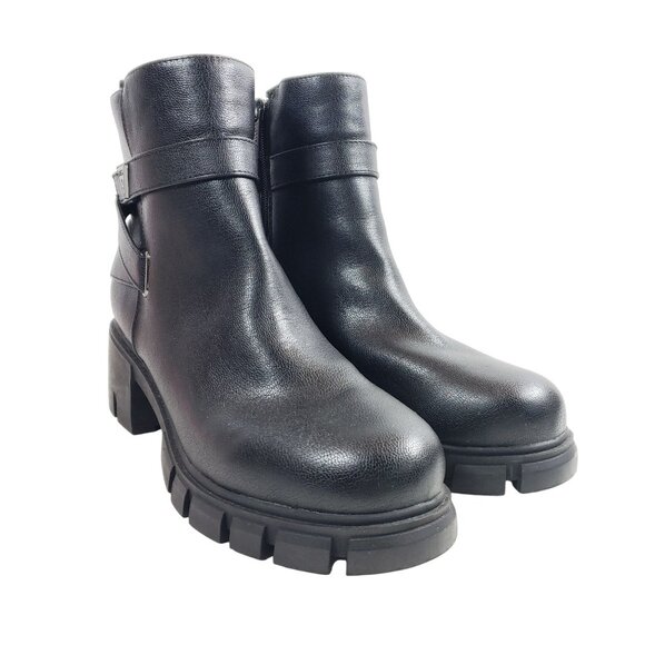 Guess Womens Black Chunky Heel Ankle Boots 10 All Man-Made Materials Rugged Sole - Picture 1 of 11